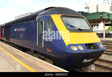 First Great Western, Class 43, 43174, HST, Cardiff Central Railway Station, South Wales, UK. Stock Photo