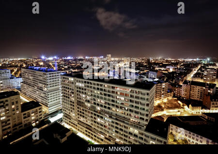 Rennes (Brittany, north-western France). Aerial view of the city at night from the ÒColombierÓ building Stock Photo