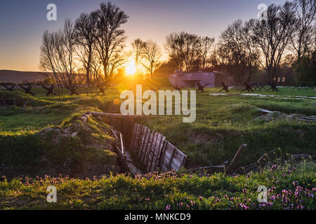 Remains of Iron Curtain fortifications, former border of Czechoslovakia and Austria in Bratislava city, Slovakia Stock Photo