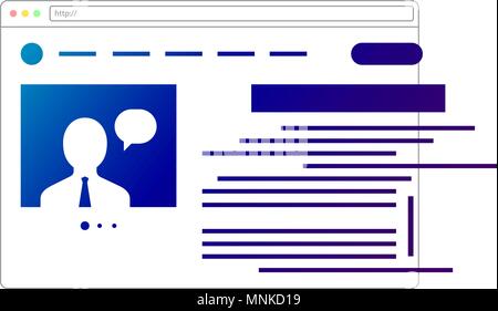 Web Browser Concept. linear news site template. text, photo in browser Stock Vector