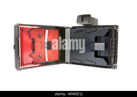 The film compartment of a Polaroid Land Camera Stock Photo