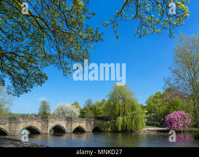 Historic 13th century bridge over the River Wye in Bakewell, Derbyshire, England, UK Stock Photo