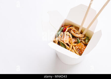 Noodles on white empty background Stock Photo