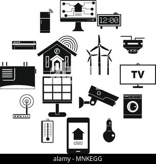 Smart home house icons set, simple style Stock Vector