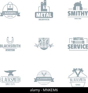 Metalworking logo set, simple style Stock Vector