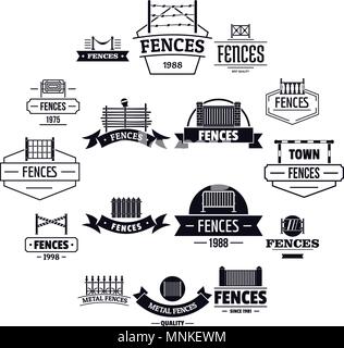 Fencing logo icons set, simple style Stock Vector