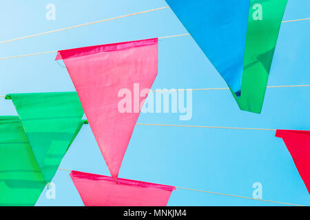Color full triangular flag  to creative texture and pattern for design and decoration isolate on background.Copy space. Stock Photo