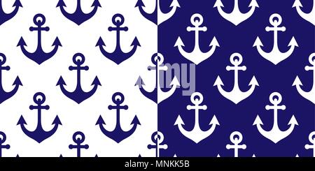 Anchor vector seamless pattern, marine navy blue repetitive background, coastal wallpaper or textile design Stock Vector