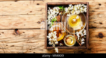 Healing herbal tea with honey from acacia flowers.Herbal tea Stock Photo