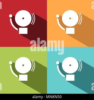 Alarm icon on four colored backgrounds with shades. Vector illustration Stock Vector