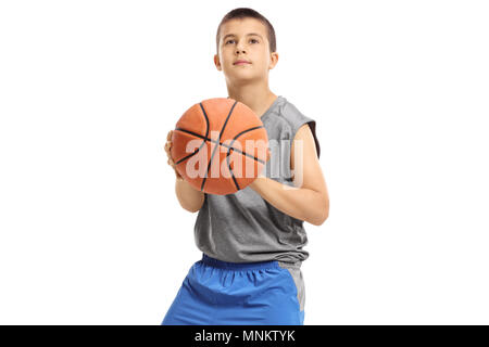 Little boy with a basketball isolated on white background Stock Photo