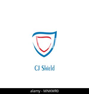 Shield logo vector, cj letter logo design. Stock Vector