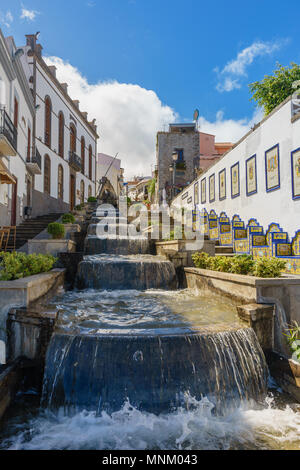 Paseo de Gran Canaria street with tasteful waterfall cascade, Firgas, Canary islands, Spain Stock Photo