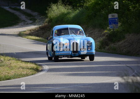PESARO COLLE SAN BARTOLO , ITALY - MAY 17 - 2018 : TALBOT-LAGO T 26 GS BERLINETTE1950 on an old racing car in rally Mille Miglia 2018 the famous ital Stock Photo