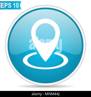 Blue glossy map pointer vector icon isolated on white background Stock Vector