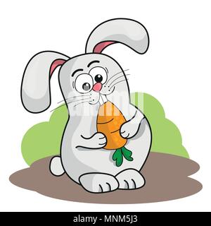 Cute cartoon rabbit holding a carrot. Vector illustration Stock Vector