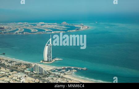 Dubai, United Arab Emirates, 18th May, 2018: aerial view of world most highly rated hotel Burj Al Arb Stock Photo