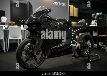 Milan, Italy - 17 May 2018: Duecinquanta Competizione, a 3d printed motorbike designed by Vins Motors is on display during the Technology Hub 2018. Th Stock Photo