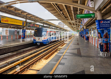 Train at Skytrain Station in Bangkok Stock Photo