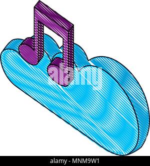 cloud computing with music note isometric icon Stock Vector