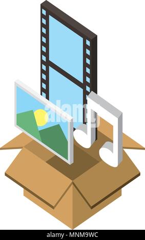 box carton with format files isometric icon Stock Vector
