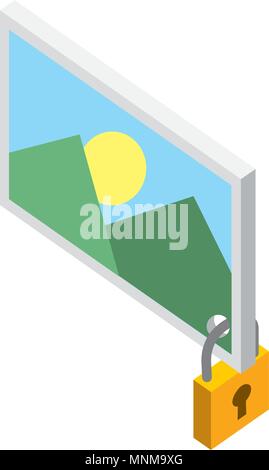 picture file with padlock isometric icon Stock Vector