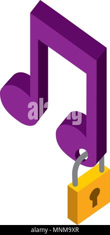 music note with padlock isometric icon Stock Vector