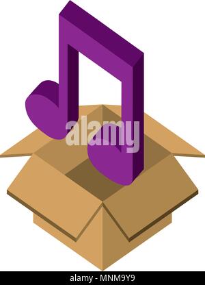 box carton with music note isometric icon Stock Vector