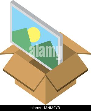 box carton with picture isometric icon Stock Vector