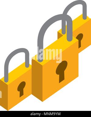 group of safe padlock isometric icon Stock Vector