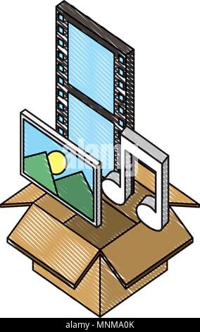 box carton with format files isometric icon Stock Vector