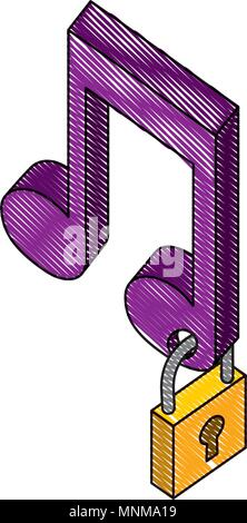music note with padlock isometric icon Stock Vector