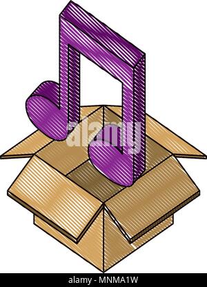 box carton with music note isometric icon Stock Vector