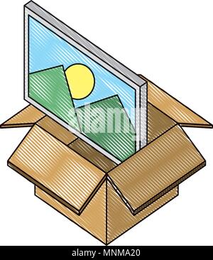 box carton with picture isometric icon Stock Vector
