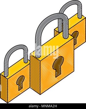 group of safe padlock isometric icon Stock Vector