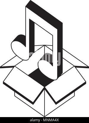 box carton with music note isometric icon Stock Vector