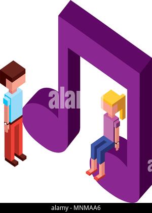 music note with children isometric icon Stock Vector