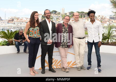 Cannes, France. 18th May, 2018. CANNES, FRANCE - MAY 18: Cedric Herrou, Michel Toesca, Jean Marie Gigon and Aboubakar Ali attend the 'Libre' Photocall during the 71st annual Cannes Film Festival at Palais des Festivals on May 18, 2018 in Cannes, France. Credit: Frederick Injimbert/ZUMA Wire/Alamy Live News Stock Photo