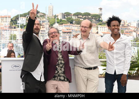 Cannes, France. 18th May, 2018. CANNES, FRANCE - MAY 18: Cedric Herrou, Michel Toesca, Jean Marie Gigon and Aboubakar Ali attend the 'Libre' Photocall during the 71st annual Cannes Film Festival at Palais des Festivals on May 18, 2018 in Cannes, France. Credit: Frederick Injimbert/ZUMA Wire/Alamy Live News Stock Photo