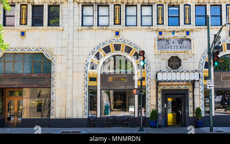 ASHEVILLE, NC, USA-13 MAY 18:The historic S&W cafeteria building in downtown Asheville now houses another dining spot,the S&W Artisanal.
