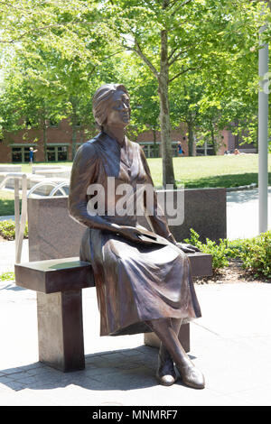 ASHEVILLE, NC, USA-13 MAY 18: The Veterans Memorial in Pack Square, Asheville, NC, USA, shows a wife holding a letter, news of her husband.