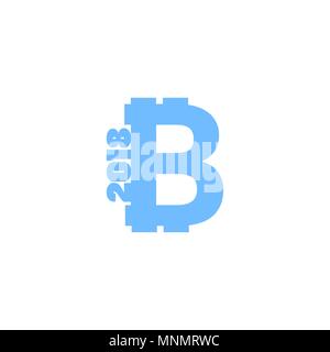 Bitcoin sign icon for internet money with text 2018. Crypto currency symbol and coin image for using in web projects or mobile applications. Blockchain based secure cryptocurrency. Stock Vector