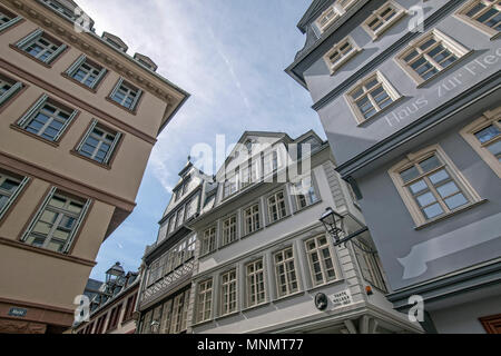 The New Frankfurt Old Town, between the Roemer and the Cathedral. Reconstruction of the old town destroyed in World War 2. Stock Photo