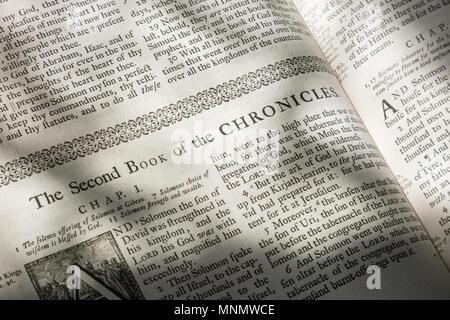 Open Bible with the book of Chronicles showing Stock Photo