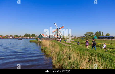 Zaanse Schans, Netherlands - May 08, 2018: People Walking in Zaanse Schans Neighbourhood Stock Photo