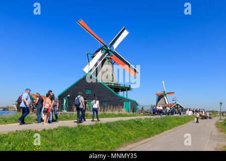 Zaanse Schans, Netherlands - May 08, 2018: People Walking in Zaanse Schans Neighbourhood Stock Photo