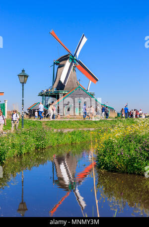 Zaanse Schans, Netherlands - May 08, 2018: People Walking in Zaanse Schans Neighbourhood Stock Photo