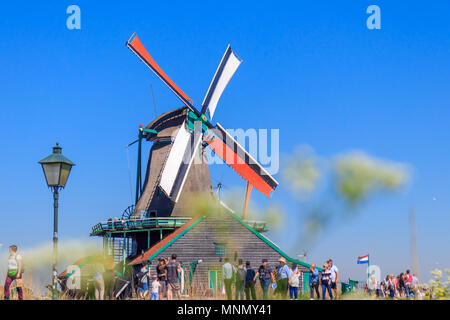 Zaanse Schans, Netherlands - May 08, 2018: People Walking in Zaanse Schans Neighbourhood Stock Photo