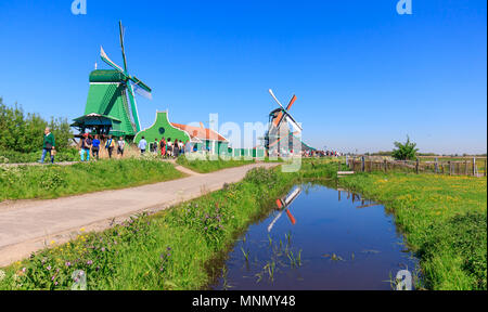 Zaanse Schans, Netherlands - May 08, 2018: People Walking in Zaanse Schans Neighbourhood Stock Photo