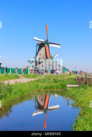 Zaanse Schans, Netherlands - May 08, 2018: People Walking in Zaanse Schans Neighbourhood Stock Photo